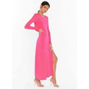 Nasty Gal Neon Pink Long Sleeve w/ Side Slit Dress